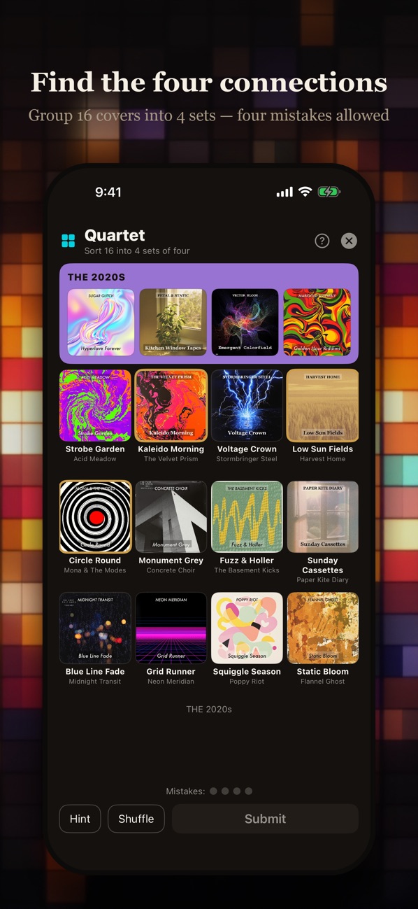 Spinning Image — Quartet: sort sixteen album covers into four hidden groups